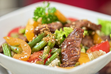 Warm salad with veal