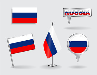 Set of Russian pin, icon and map pointer flags. Vector