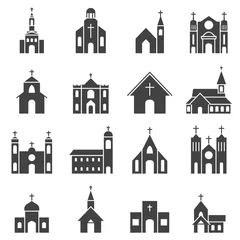 Foto op Canvas church building icon vector set © bitontawan02