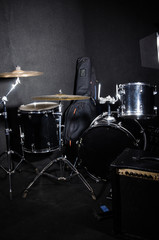 Set of musical instruments in club