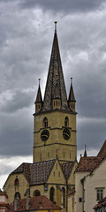 Obraz premium Evangelical Cathrdral, Sibiu, Romania, tower clock