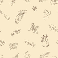 Seamless pattern with hand-drawn spices