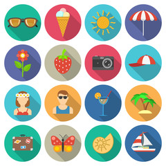 Summer and vacations icons set