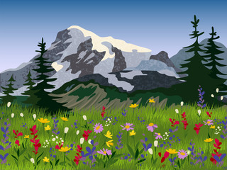 Landscape summer alpine medow poster