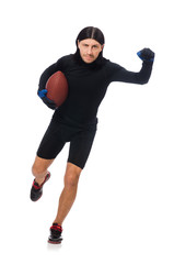Man playing american football isolated on white
