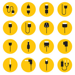 Cable wire computer and plug icons set