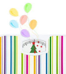 Bathroom scale with balloons and celebration text on dial, with lines no numbers