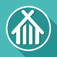 Icon house on white circle with a long shadow