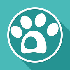 dog icon on white circle with a long shadow