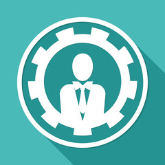 Man manager icon on white circle with a long shadow