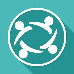 Hands Deal Design Icon on white circle with a long shadow