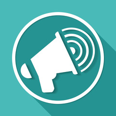 Megaphone icon on white circle with a long shadow