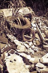 Illegal dumping: education and rudeness concept