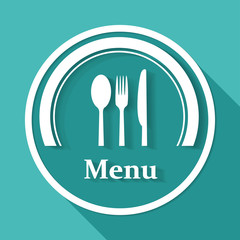 restaurant menu retro poster on white circle with a long shadow