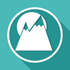 Mountain icon on white circle with a long shadow