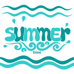 summer word, sea and wave. Vector illustration