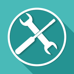 Setting icon on white circle with a long shadow