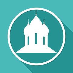 Orthodox Cathedral Church on white circle with a long shadow