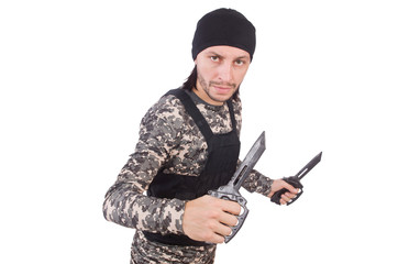 Young man in military uniform isolated on white