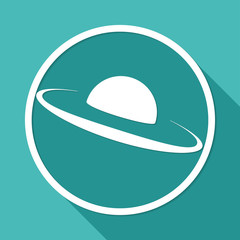 UFO Icon on white circle with a long shadow