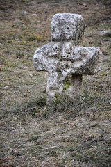 Ancient stone cross at the abandoned cemetery