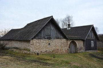 Ancient wooden house at the village at Pskov region