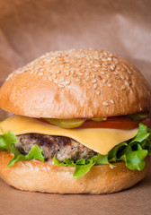 Closeup of classic burger