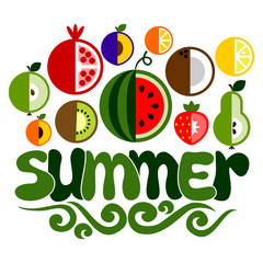 summer word with fruit. Vector illustration