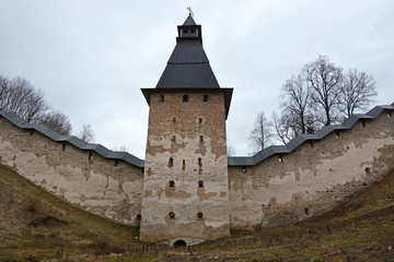 The fortress of the Pechorsky monastery, located near Pskov city, Russia