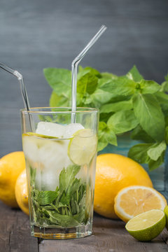 Lemonade with fresh lemon and mint