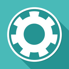 Icon gears on white circle with a long shadow