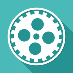 Icon gears on white circle with a long shadow