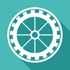 Icon gears on white circle with a long shadow
