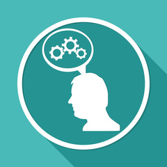 Icon Gear head on white circle with a long shadow