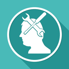 Icon Gear head on white circle with a long shadow