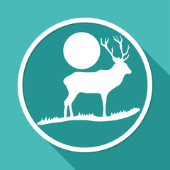 Icon Deer on white circle with a long shadow