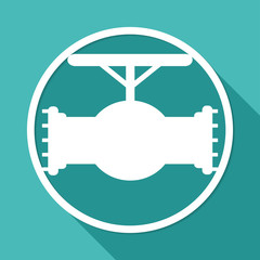 Icon pipes valve on white circle with a long shadow