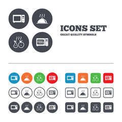 Microwave oven icon. Cooking food serving.