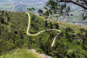 Hilly view on a winding road on Erice near Trapani (Sicily, Italy)