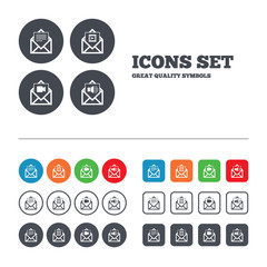 Mail envelope icons. Message document symbols.