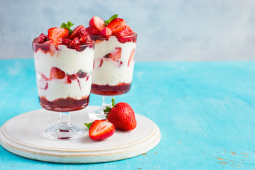 homemade dessert with fresh strawberry,  cream cheese and strawb