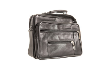 black leather valise isolated on white background