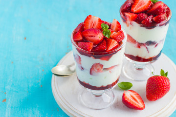 homemade dessert with fresh strawberry,  cream cheese and strawb