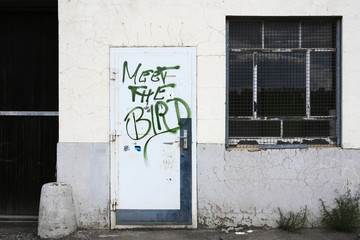 Factory, wall, door, Graffiti, old, closed, abandoned