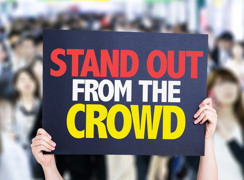 Stand Out From the Crowd card with crowd of people background
