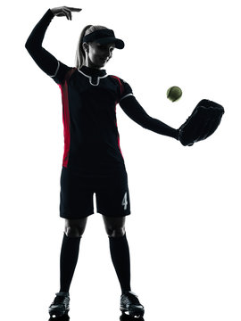 recommend clip art: woman playing softball players silhouette isolated