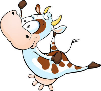 funny cow jumping - vector cartoon  illustration