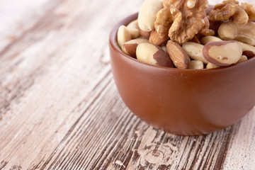 Mix nuts  on wooden background