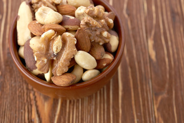 Mix nuts  on wooden background