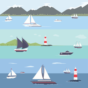 Ship traveling, island landscape, sailing